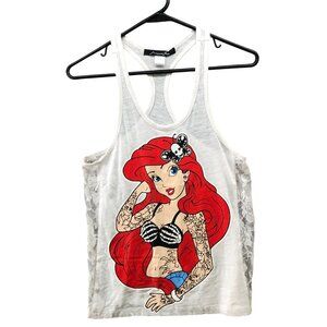 Miami Style Tattooed Ariel Tank Top Womens M White Lace Little Mermaid
